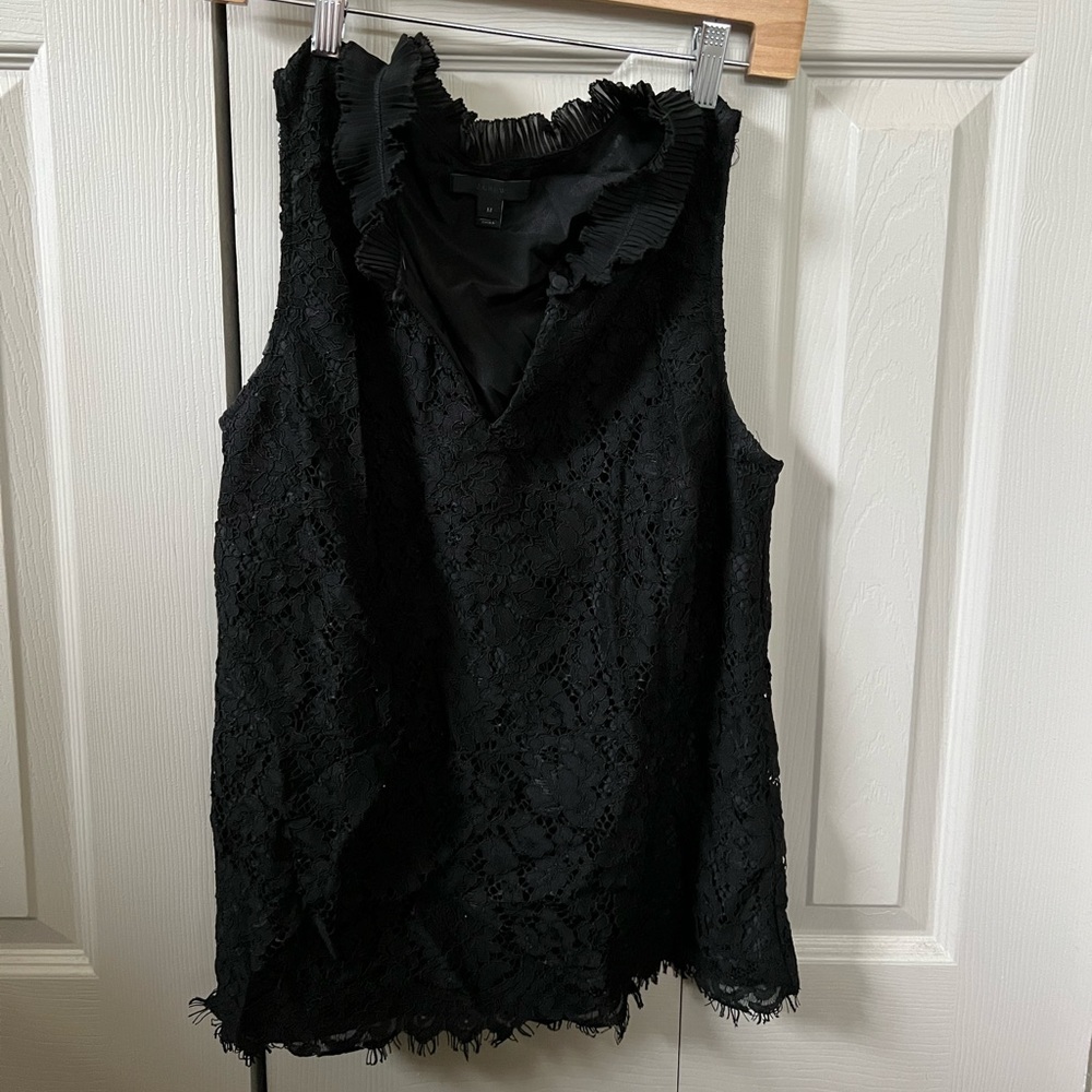 JCREW sleeveless lace and ruffle blouse black